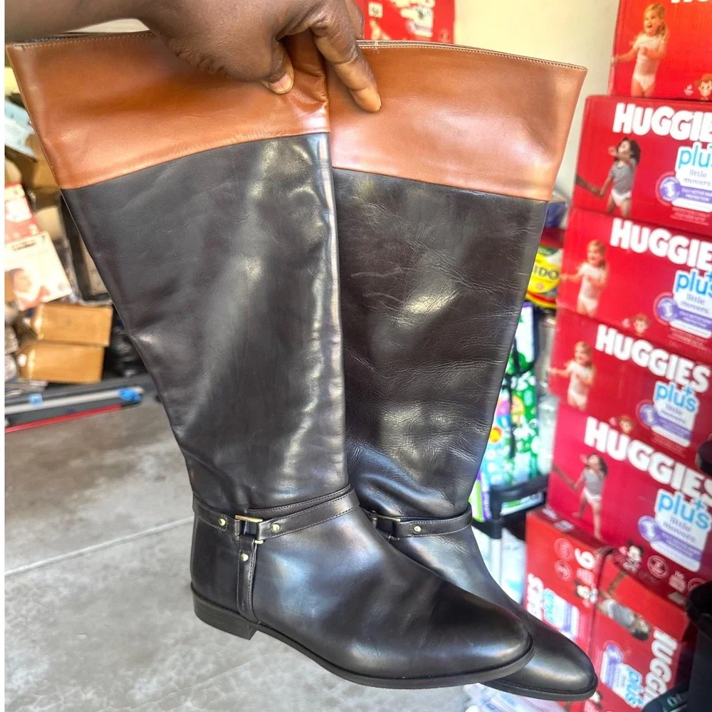 Brooks Brothers Two Tone Women's Tall Leather Riding Boots Size 6.5 Brown Cognac